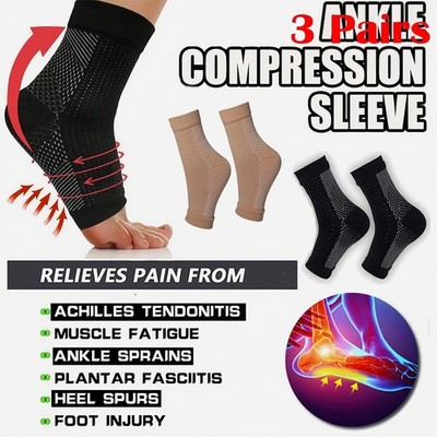 3 Pairs Anti Fatigue Neuropathy Compression Foot Sleeve Support Brace Socks