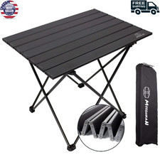 Mesa de camping plegable portátil de aluminio escritorio enrollable bolsa de transporte ligera negra