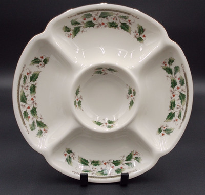 Vintage Christmas Royal Limited Holly Holiday Ceramic Divided Relish Dish 10.5''