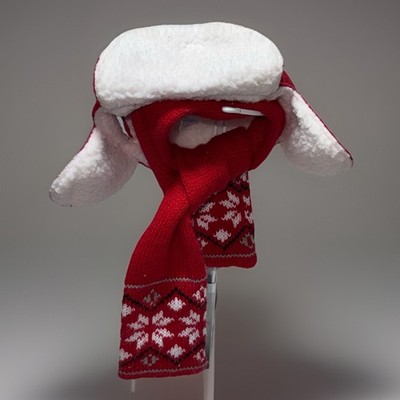 Build A Bear Winter Trapper Hat Red White Sherpa Trim Snowflake Scarf