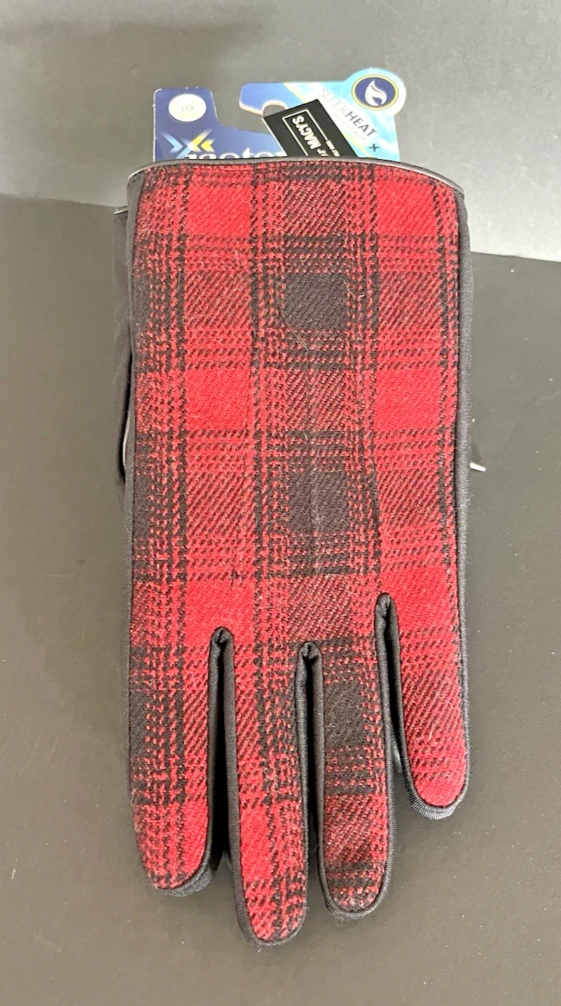 New ISOTONER Signature SleekHeat Black Red Plaid Gloves Mens Large