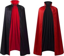 Reversible Cloak Halloween Cape Vampire 150CM/59" Red and Black Stand Collar
