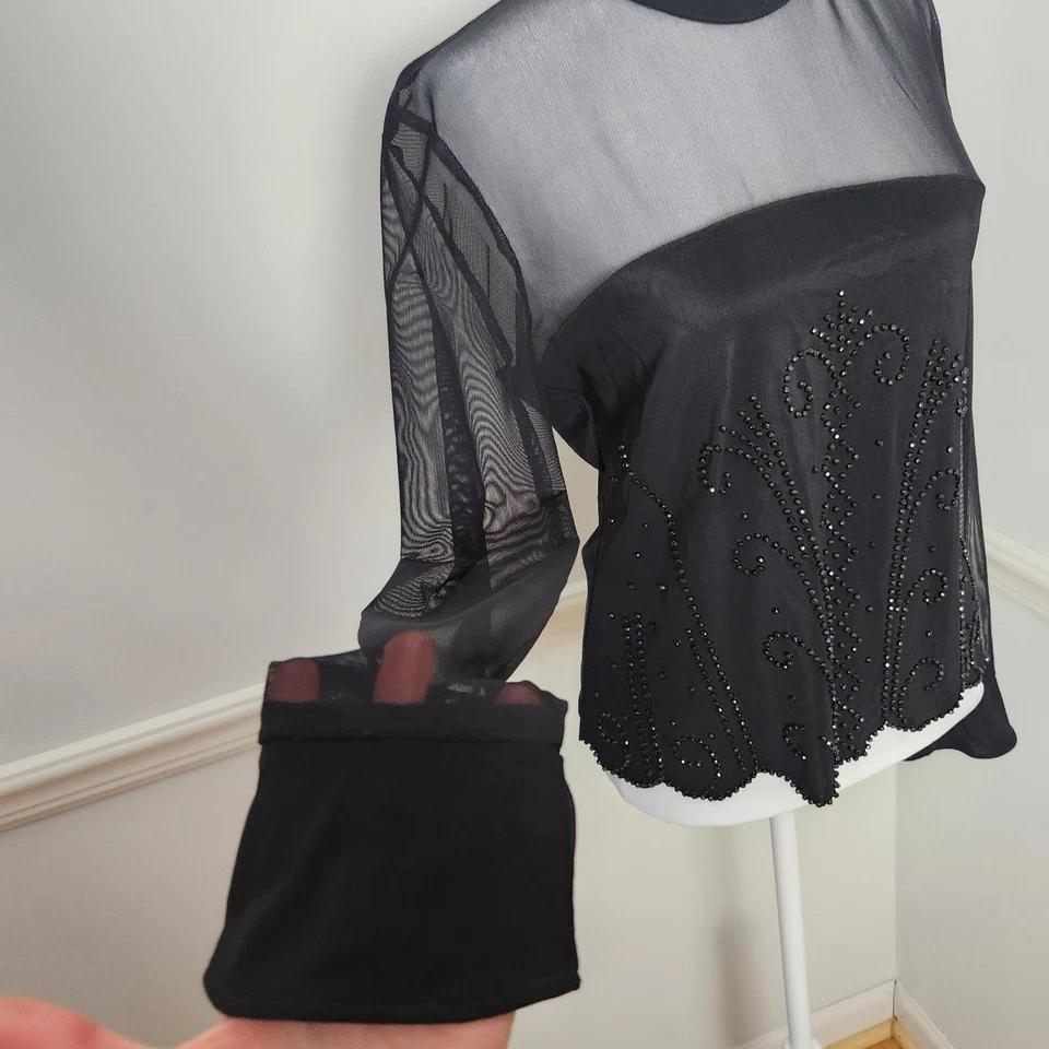 Винтажный 90-х годов Y2K Dressbarn рубашка Sz 12 женщин сетки бисером WhimsiGoth гранж коктейль - Изображение 4 из 4