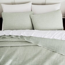 WDCOZY Sage Green Pick Stitch Queen Size Quilt Set, Striped Lightweight Soft Sum