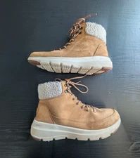 Skechers Glacial Ultra Boots Chestnut Leather Suede 3M Scotchgard Goga Mat 7.5