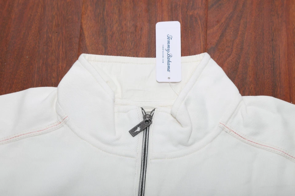 Tommy Bahama Nassau Media Cremallera Pullover Suéter Sudadera Coco Nassau Blanco Foto 3 de 4