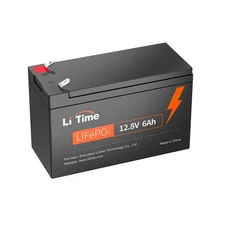 Litime 12V 6Ah LiFePO4 Battery, 76.8W Rechargeable Lithium Built-in 6A BMS,