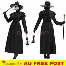 Plague Doctor Outfit Coat Mask Hat Gloves Belt Gothic Halloween Cosplay Black AU