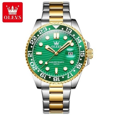 OLEVS 3610 Quarz Herren Luxusuhr Grün Gold Silber Edelstahl Business Armbanduhr