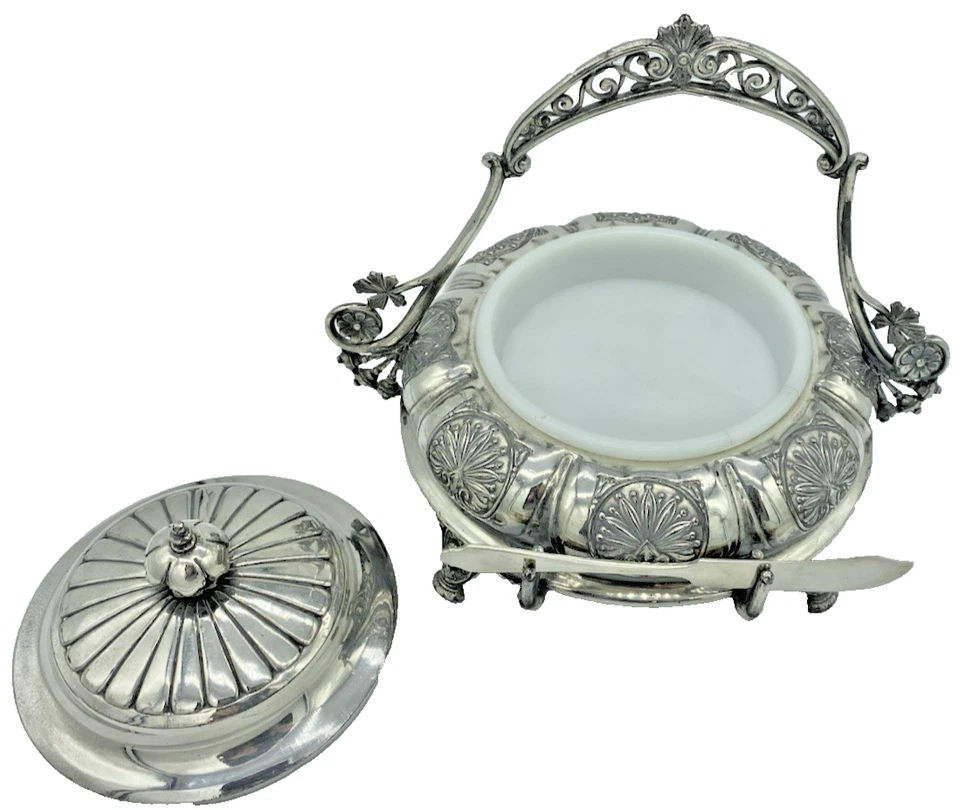 Impressive Antique English Silver Plated Footed Caviar or Butter Dish & Insert - image 3 of 4