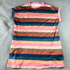 Shein Womens Cap Sleeve Stretch Knee Length T Shirt Dress Multi Stripes Size XL
