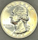1942 Proof Washington 90% Silver Quarter Beautiful UNC Toning