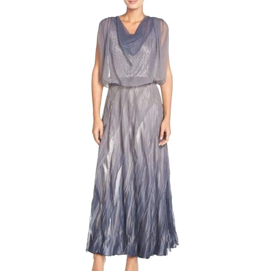 Vestido negro by Komarov para mujer blusa de gasa transparente ombre talla pequeña azul Foto 2 de 4