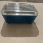 Vintage PYREX Turquoise Blue Refrigerator Dish 0502 with Ribbed Lid 502C