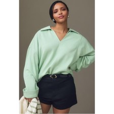 Anthropologie Pilcro Johnny Collar V-Neck Pullover Sweatshirt Green XXS
