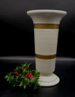 Vtg Hull #102 Pottery Ivory Gold Banded Ribbed Ceramic Trumpet Vase 11½"