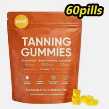 Beta Carotene 60 Count 1-2PACK Vegan  Tanning Gummies Sugar-Free Astaxanthin