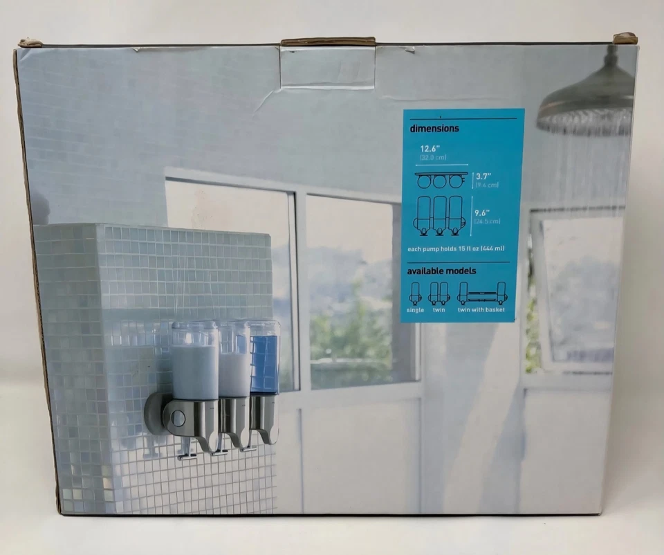 Dispensador de bomba de jabón champú de montaje en pared triple Simplehuman acero inoxidable BT1029 Foto 2 de 4