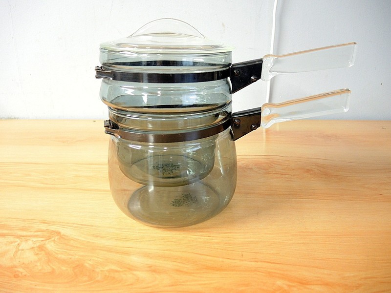VINTAGE PYREX FLAMEWARE 1  1/2 QT DOUBLE BOILER  W LID - 6763-U - USA