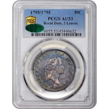 Rarity 1795/1795 50C RECUT DATE 2 LEAVES AU53 PCGS CAC Flowing Hair Half Dollar