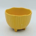 McCoy Pottery Tierra Yellow Footed Planter Cache Flower Pot Footed Ribbed 1960s