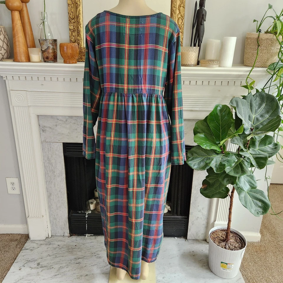 Vestido Casa Victoria's Secret Años 90 De Colección Algodón de Campo Verde A Cuadros Talla L Foto 3 de 4