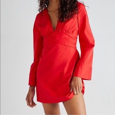 Free People V Neck Fit & Flare Bell Long Sleeve Dress Size Small