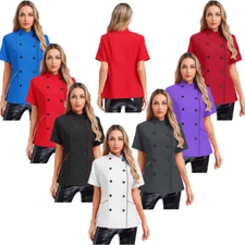 Women Tops Cafe Jacket Bakery Coat Sweat-absorbent Chef Baking Short Sleeve