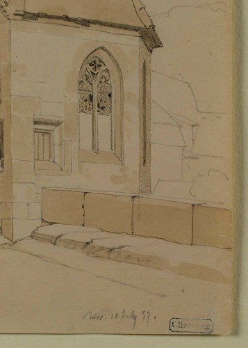 Carl Friedrich Harveng 1832-1874 Zeichnung antik Nikolai Kapelle in Calw 1857 - Bild 4 von 4