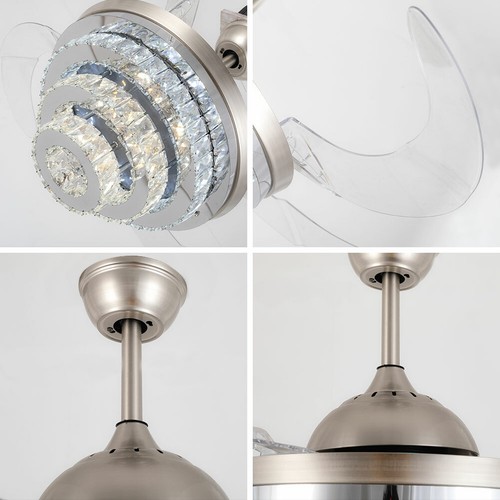 42" Crystal Invisible Ceiling Fan Light LED Chandelier Ceiling Lamp with Remote - Picture 16 of 40