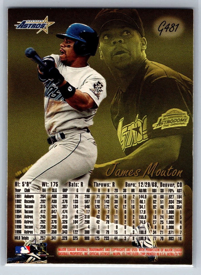 1997 Fleer Ultra James Mouton Gold Medallion Parallel Houston Astros #G481 - Image 2 of 2