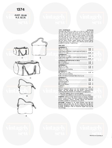 70s Handbags Shoulder Bags or Duffel Bags Vogue 1374 Sewing Pattern Reproduction - Picture 2 of 2