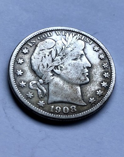 1908-D Barber Silber Half Dollar 50c Fine+ Condition wunderschöne Münze
