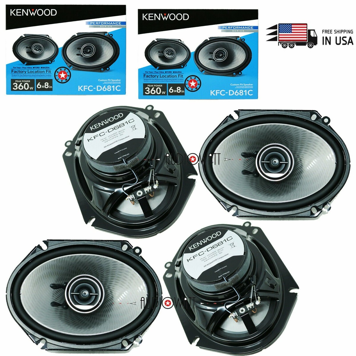 4x Kenwood 360W KFC-D681C 6x8