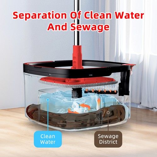 360° Spin Mop &Bucket Set Self Separation Dirty&Clean Water System Red w/Black - Picture 7 of 12
