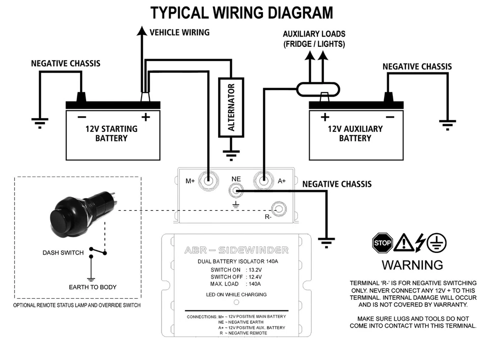 VOLTAGE SENSITIVE RELAY 12V VSR ISOLATOR 140A DUAL BATTERY ABR SIDEWINDER push - image 2 of 3