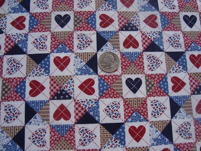 Patchwork W/Hearts 1 Yd 1'' Squares Quilting/Sewing Fabric 100% Cotton Brand NEW