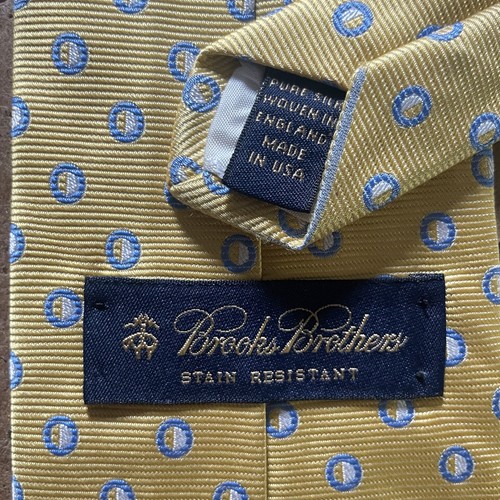 NEW Brooks Brothers Modern Neck Tie USA Made Silk Geometric Yellow Men - Picture 4 of 6