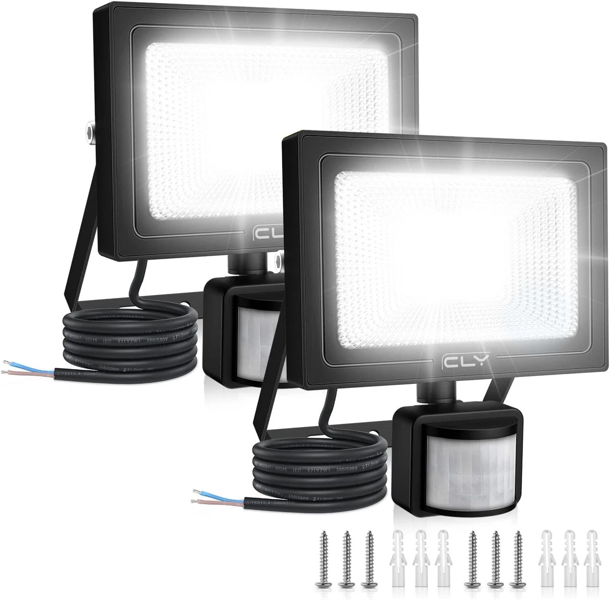 CLY LED Floodlight 2 Pack 25W Security Lights with PIR Sensor