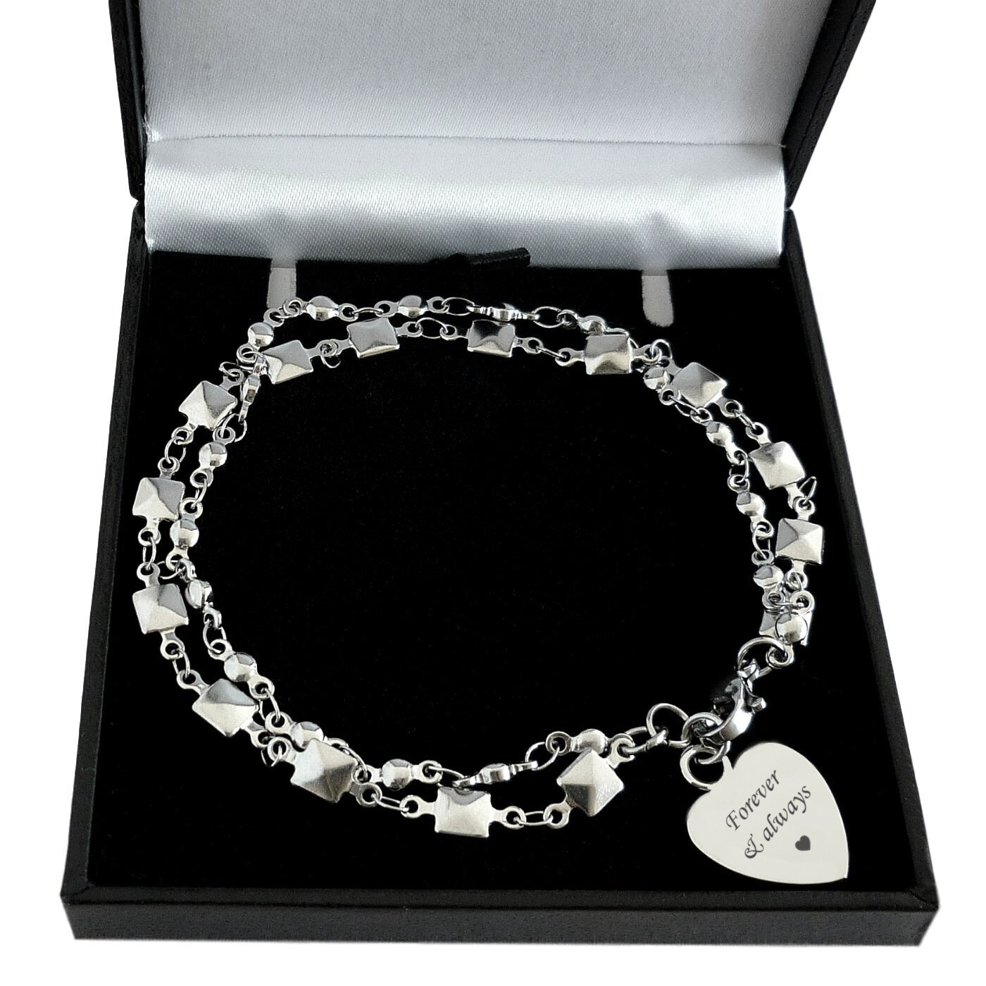 Personalisiertes Armband, zwei Stränge, silberne Kugeln & Gravur für Frauen oder Mädchen