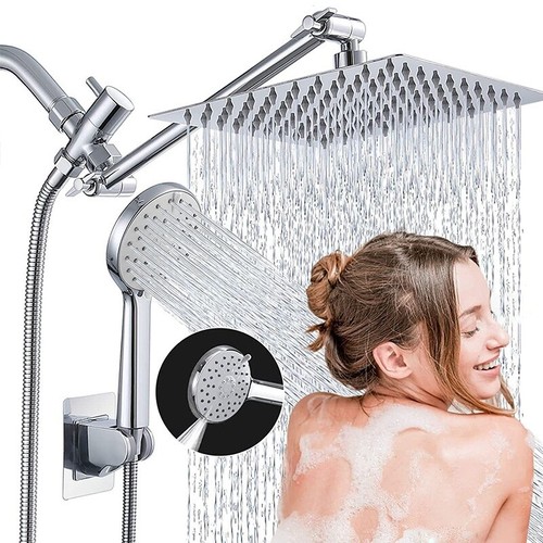 High Pressure Adjustable 8” Rain Square Shower Head with Handheld Spray Combo
