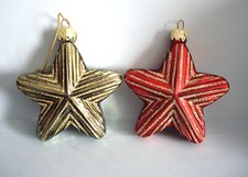 SET OF 2 METALLIC GLITTERED STAR ORNAMENTS 4"
