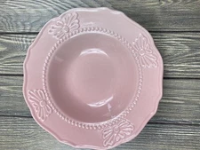 Housewares International set of 2 soup bowls Embossed Pink Dots Butterflies NEW