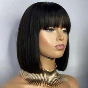 Perruque Afro Femme 100 Cheveux Humains Mi Longue Naturel Noir Frange Ebay