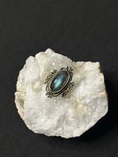Gorgeous Large Blue Labradorite Sterling Silver With Goldtone Oval Ring Size 7.5