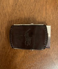 Polo Ralph Lauren Belt Buckle Brown Leather Pony Player Logo Stainless Steel RL