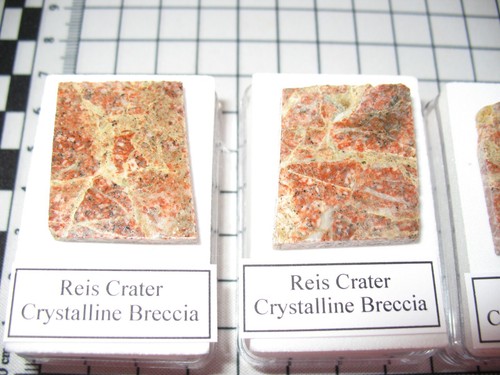Ries impact crater impactite red crystalline breccia slice in display case 1/bid - Picture 2 of 5
