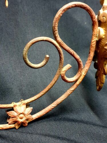 RARE ANCIENNE VEILLEUSE DE CHAPELLE MURALE LAITON ET BRONZE XIX AUTEL SANCTUAIRE - Bild 4 von 10