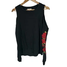 Ultra Flirt Juniors' Embroidered Cold-Shoulder Sweatshirt Multiple Colors Medium