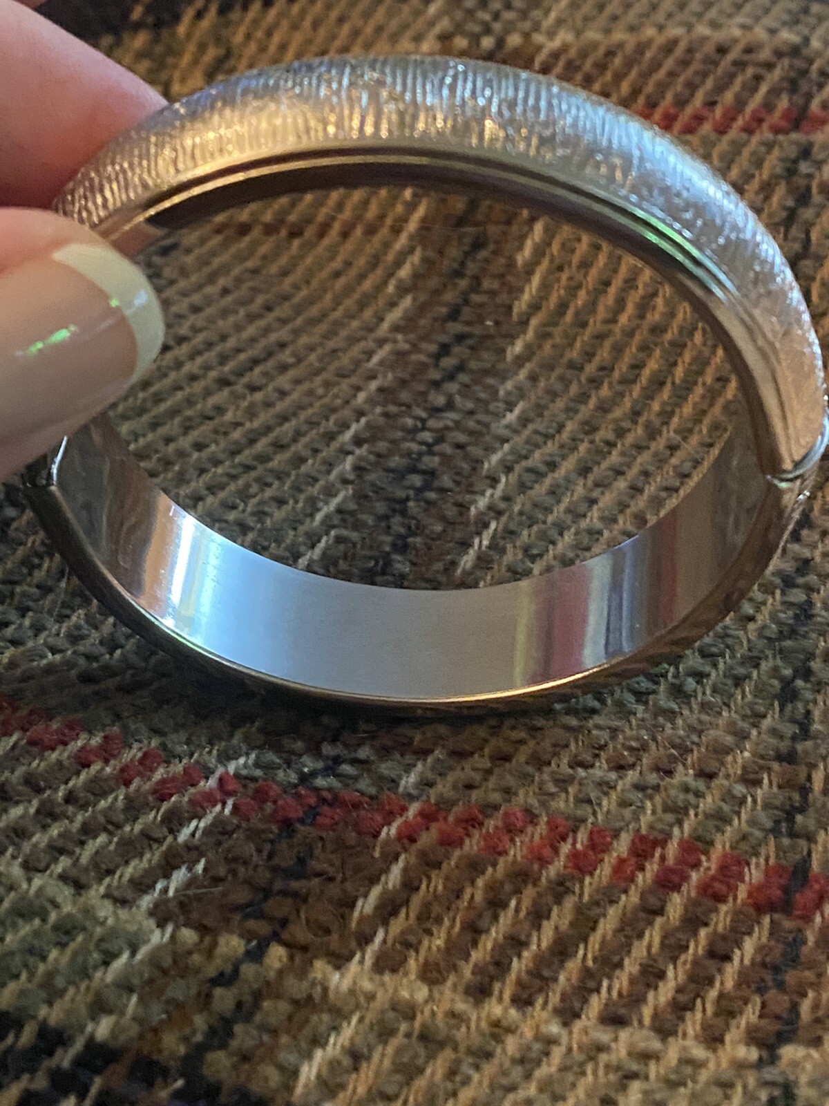 Bangle Bracelet Silvertone Cuff Opens Etched - image 2